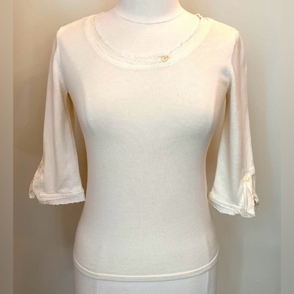 J. Jill Cream Cream Linen Trim 3/4 Sleeve 100% Cotton Casual Knit Top Size XS